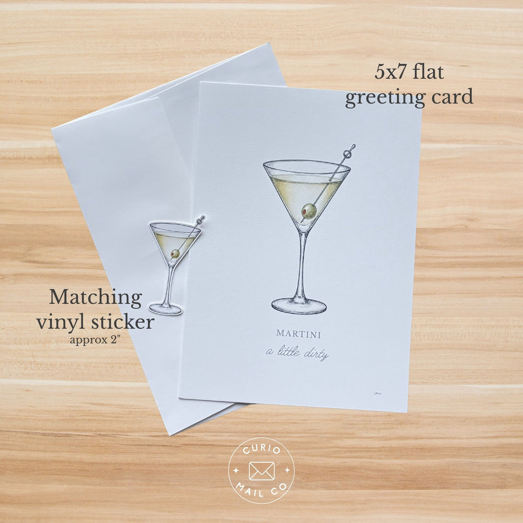 Martini Greeting Card + Sticker – A Little Dirty