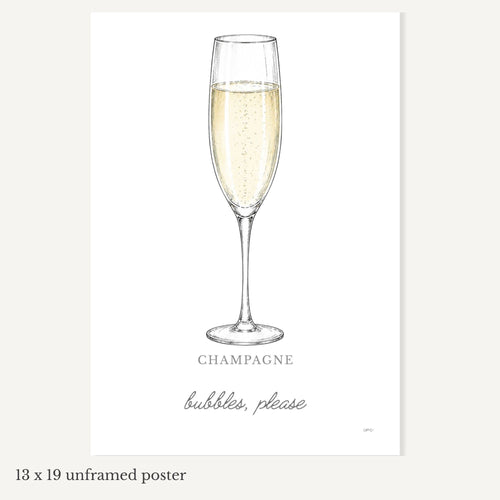 Champagne Poster 13x19 Unframed Bar Wall Art – Bubbles, Please