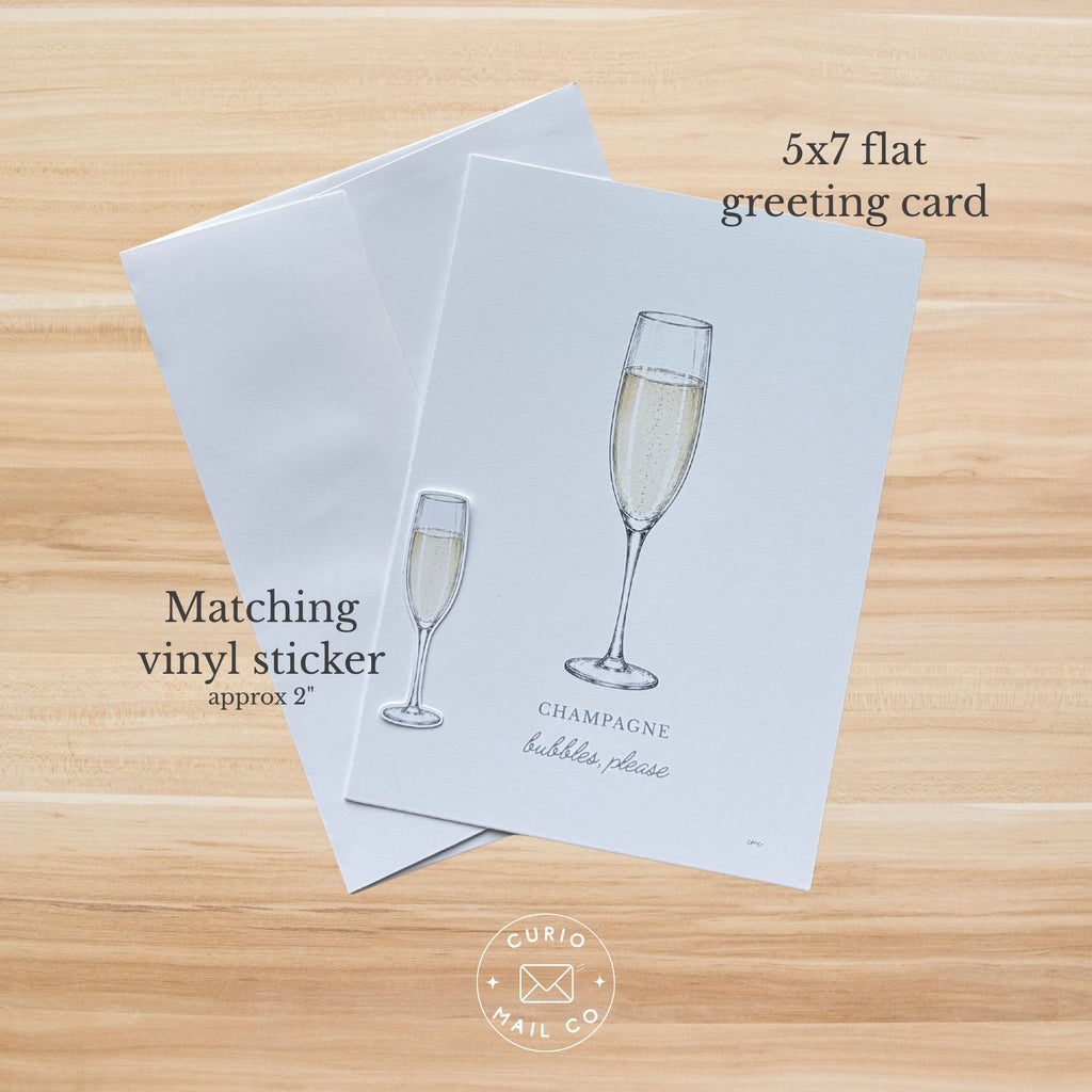Champagne Greeting Card + Sticker – Bubbles, Please