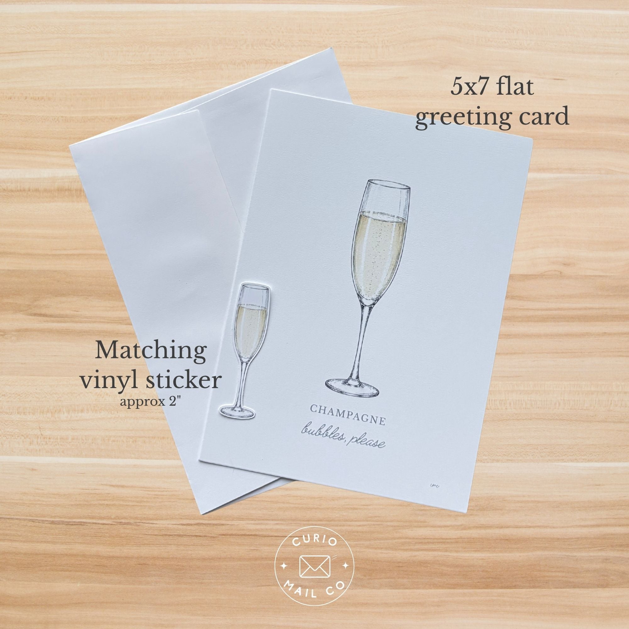 Champagne Greeting Card + Sticker – Bubbles, Please