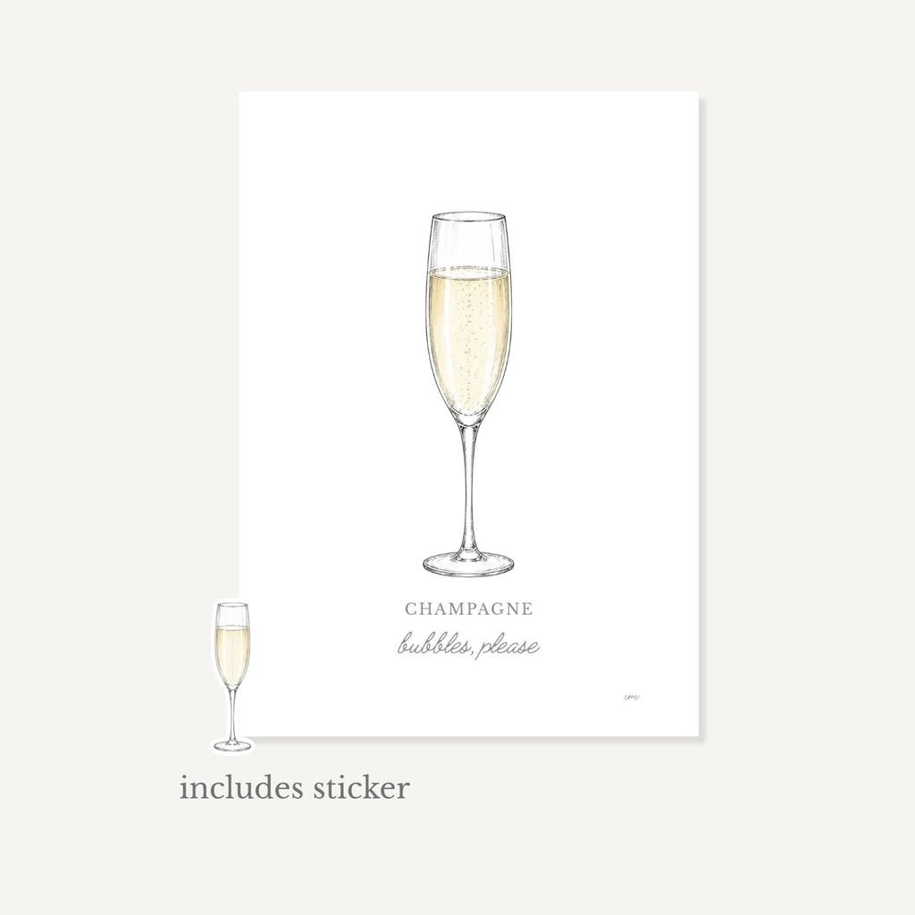 Champagne Greeting Card + Sticker – Bubbles, Please