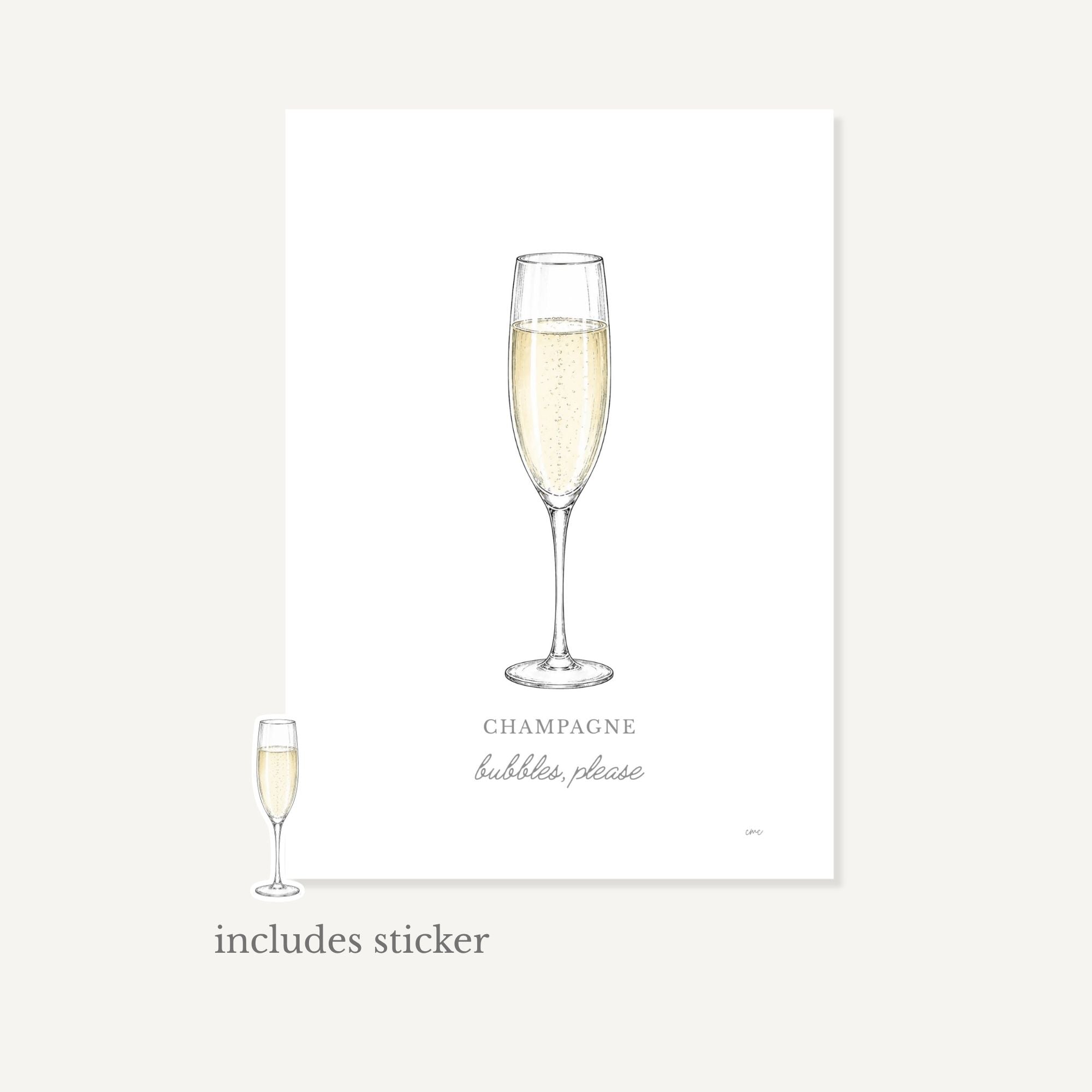 Champagne Greeting Card + Sticker – Bubbles, Please