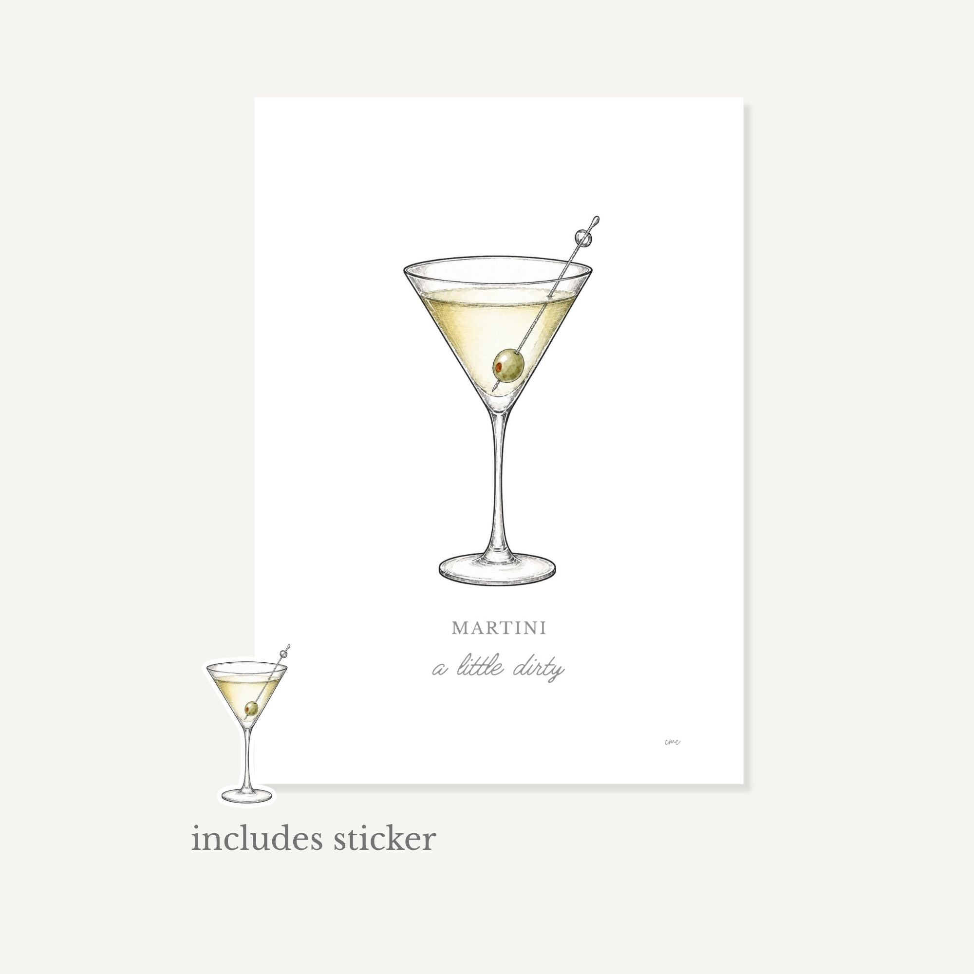 Martini Greeting Card + Sticker – A Little Dirty