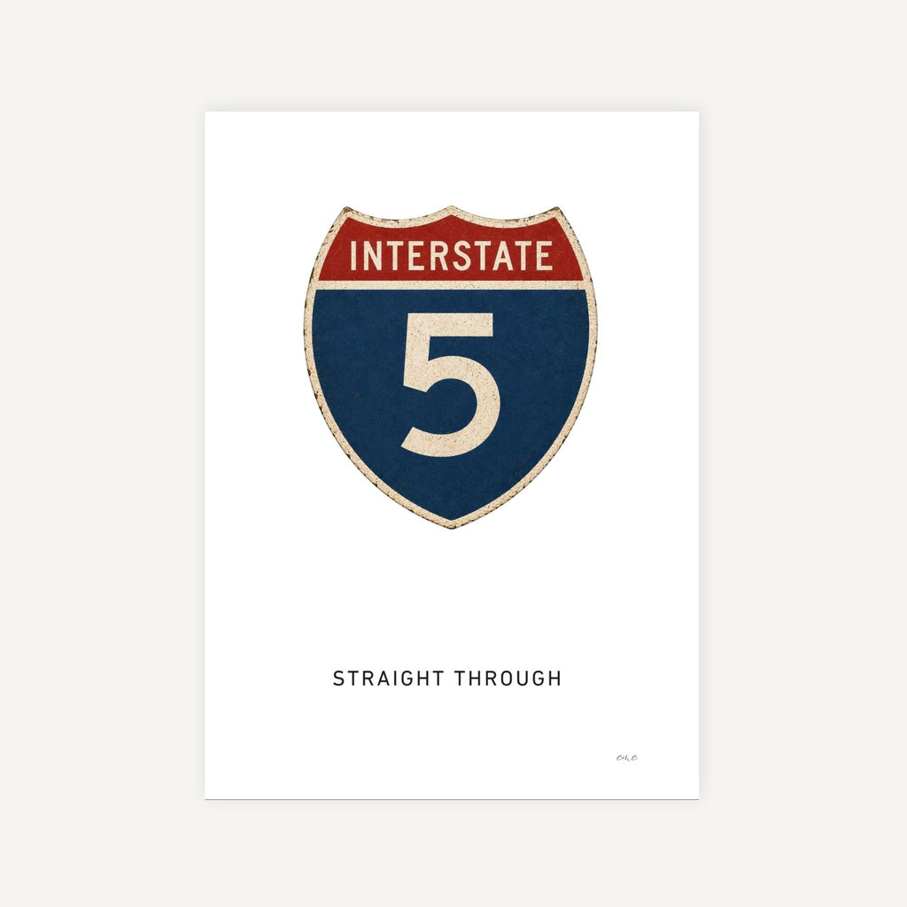 Interstate 5 road sign on a white background