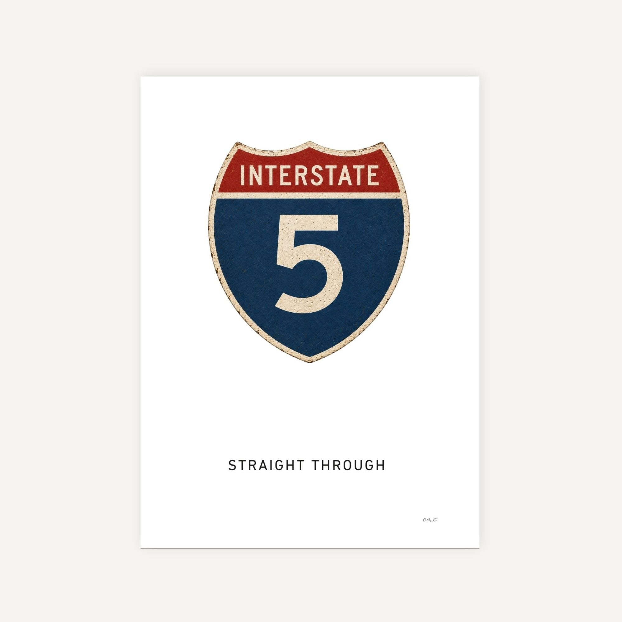 Interstate 5 road sign on a white background