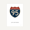 Interstate 95 sign with 'East Coast Bound' text on a white background