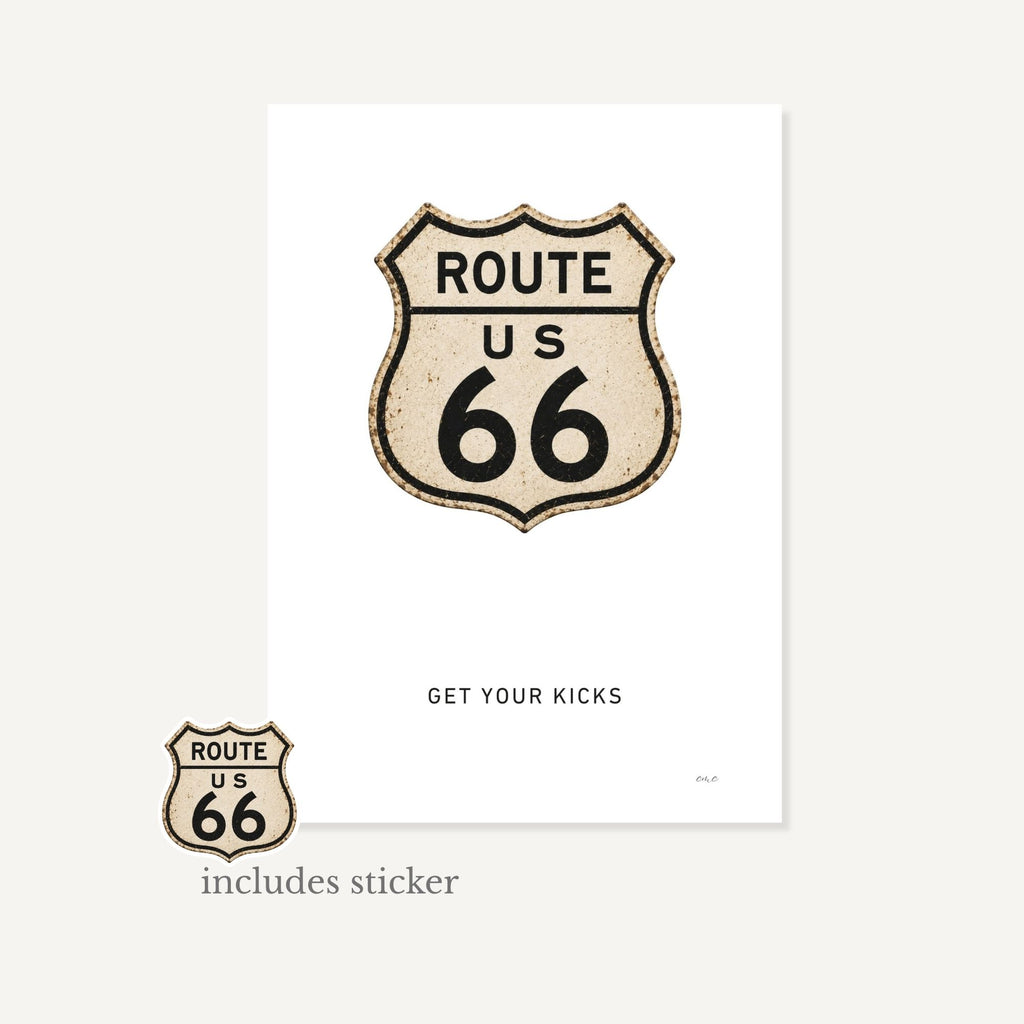 Route 66 sign with a sticker on a white background