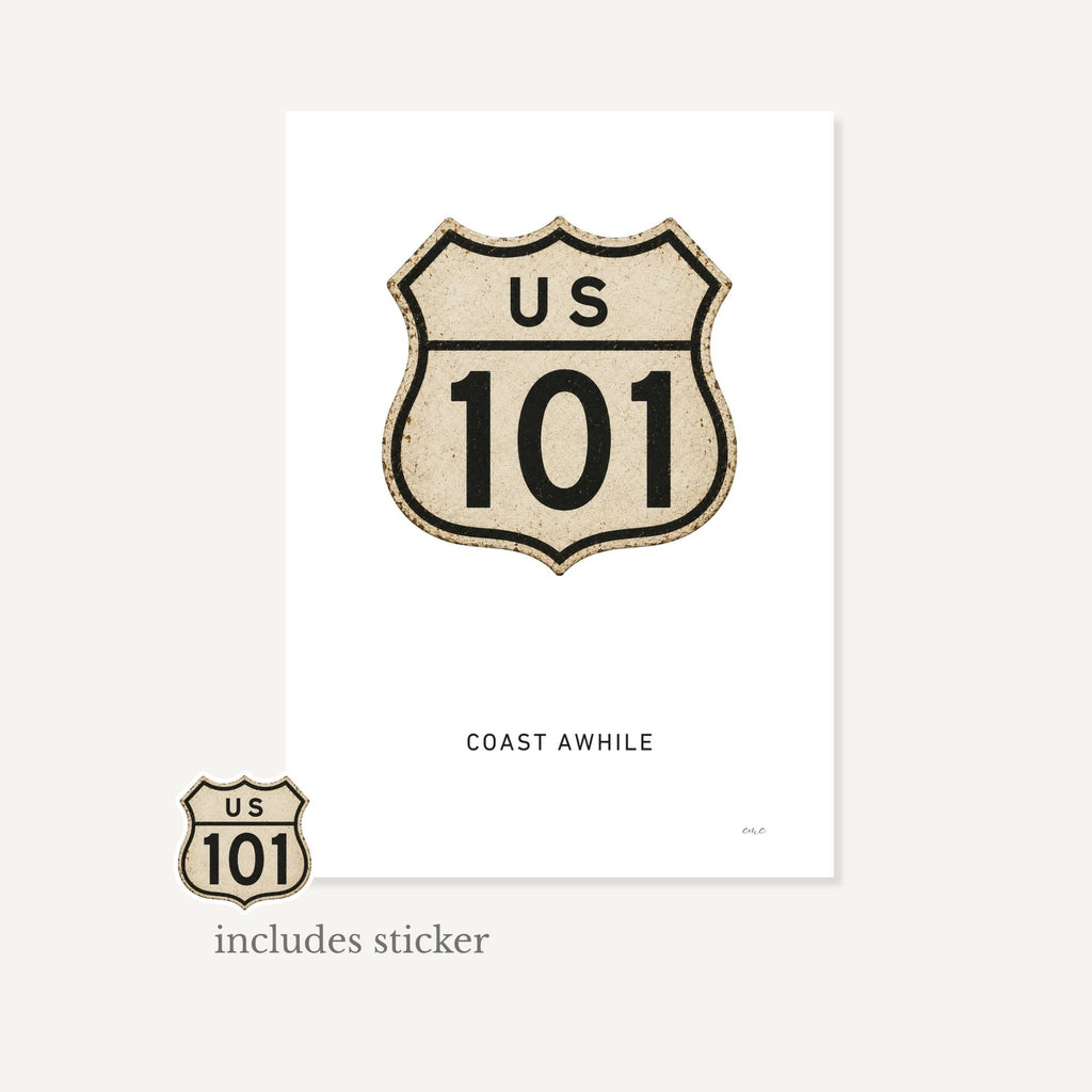Vintage-style US Route 101 sign with a smaller version of the same sign below on a white background.