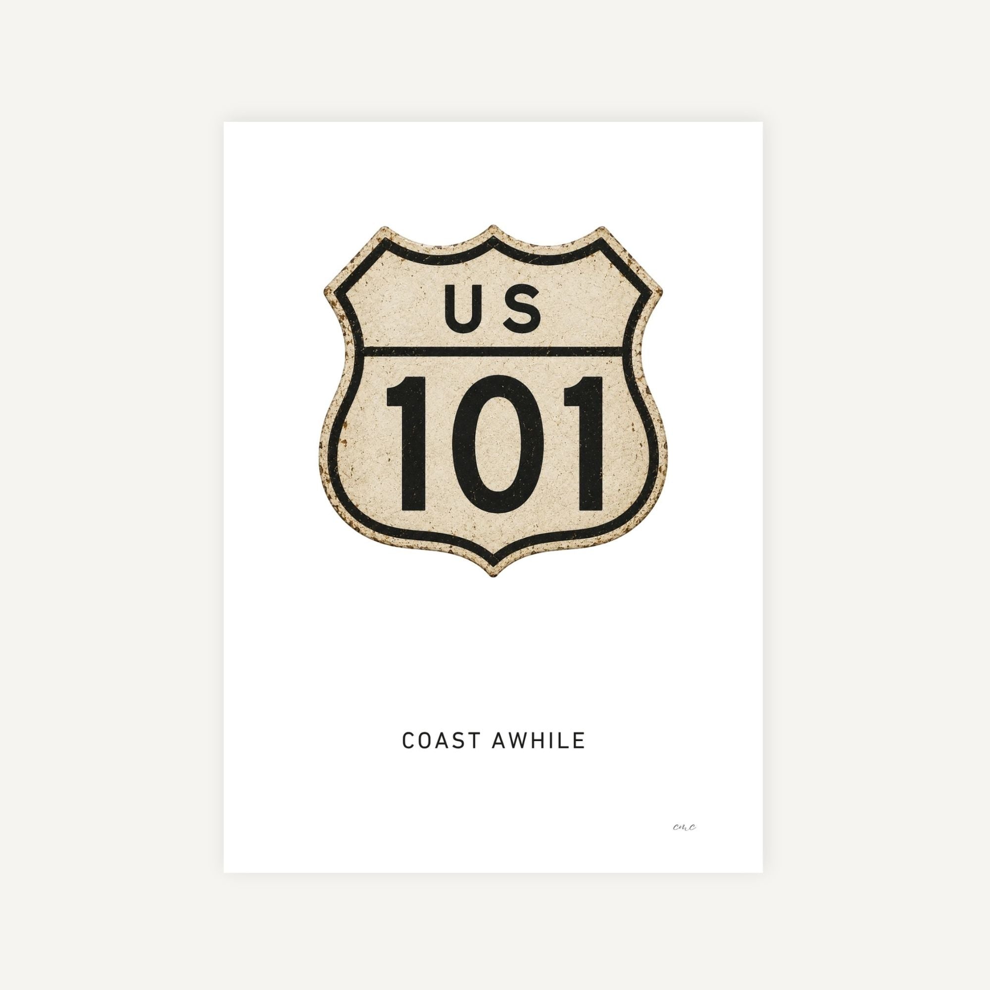 Vintage-style US Route 101 sign on a white background