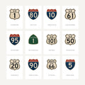 Collection of U.S. highway signs on a white background