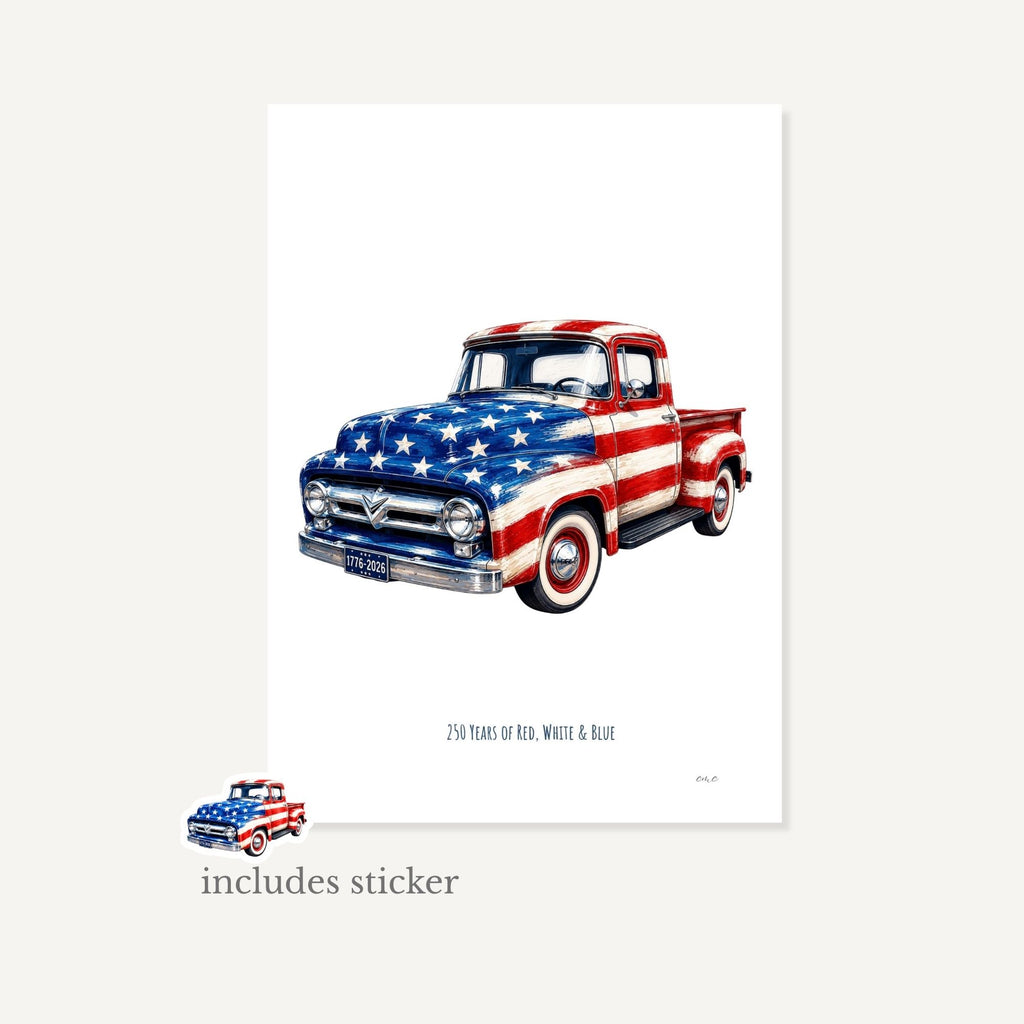 Illustration of a truck with American flag design on a white background