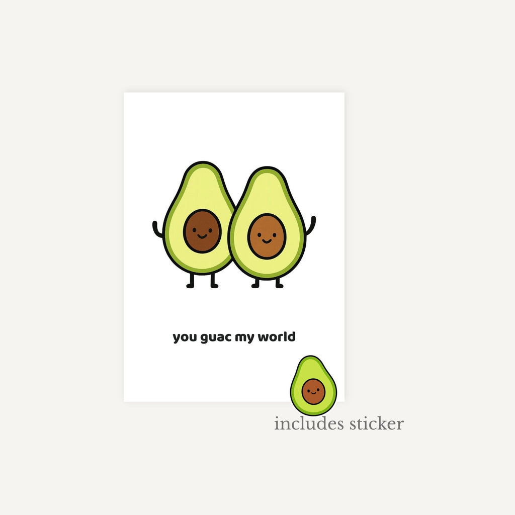 Cartoon avocados with a sticker on a white background