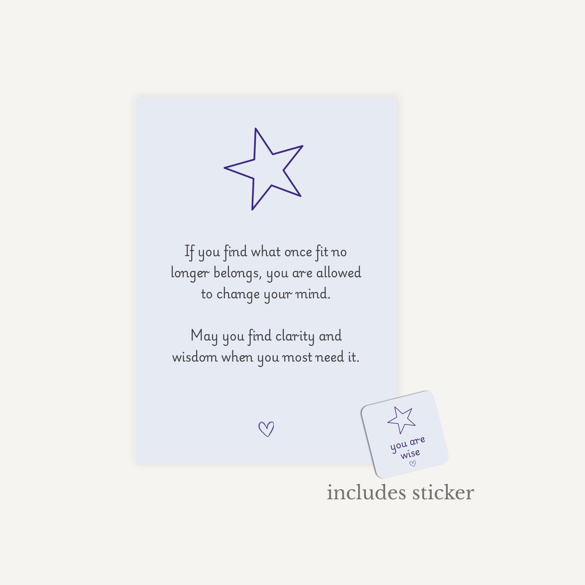 Motivational card with a star design and text on a light purple background
