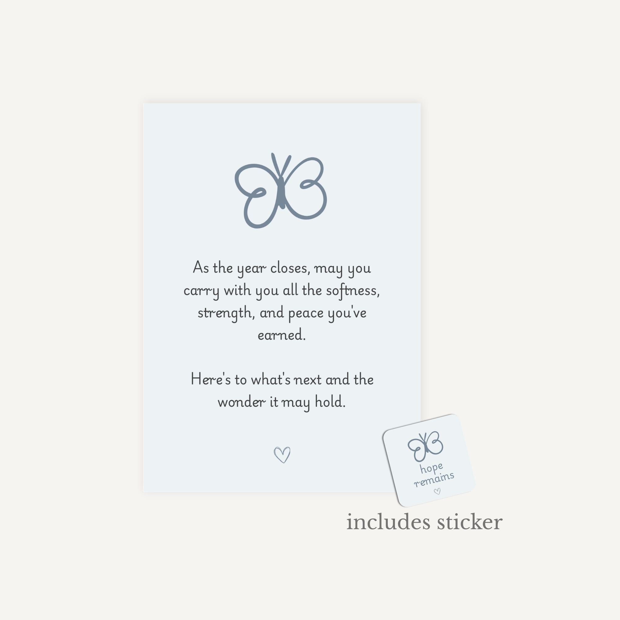 Greeting card with butterfly design and text on a light blue background