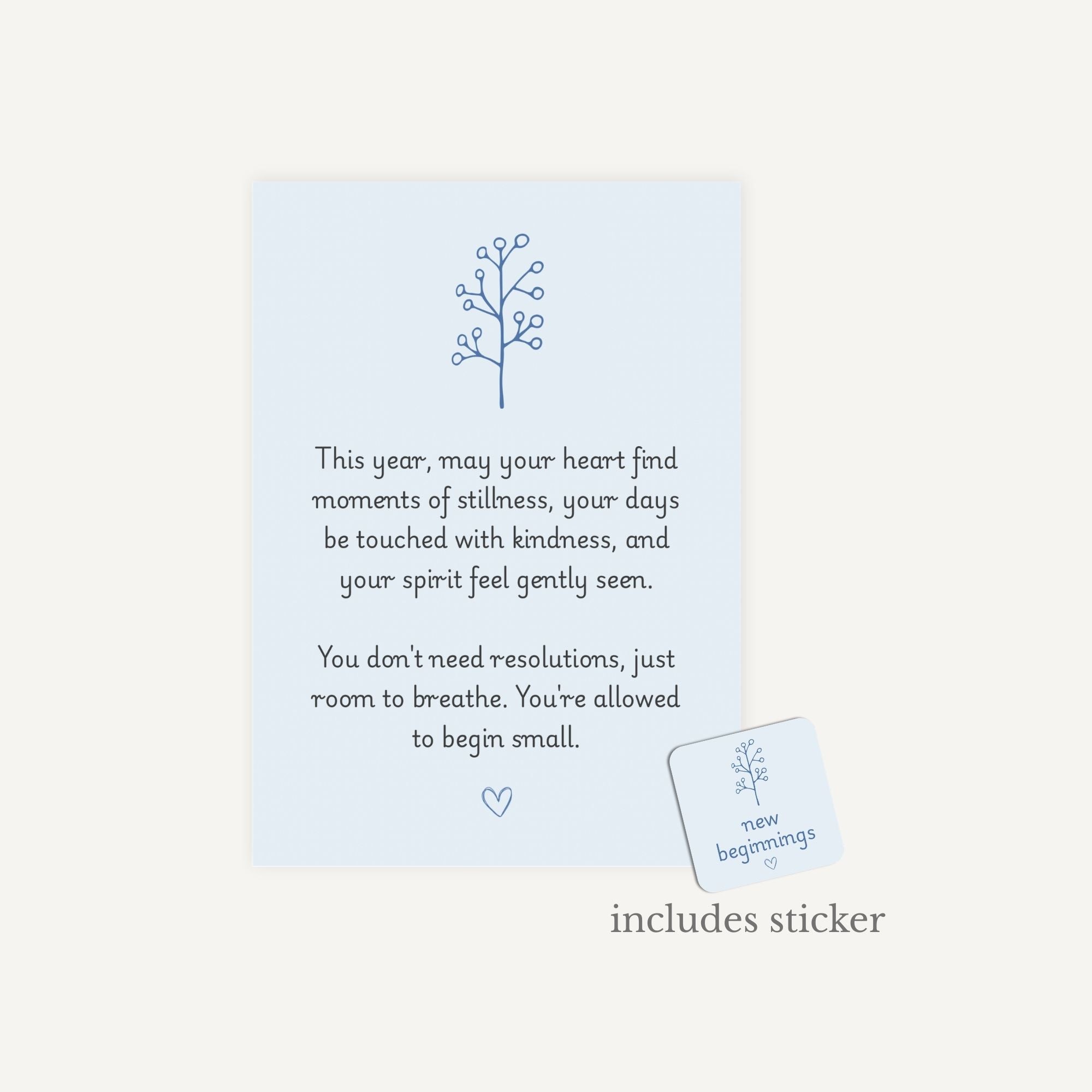Motivational card with text and a sticker on a light blue background