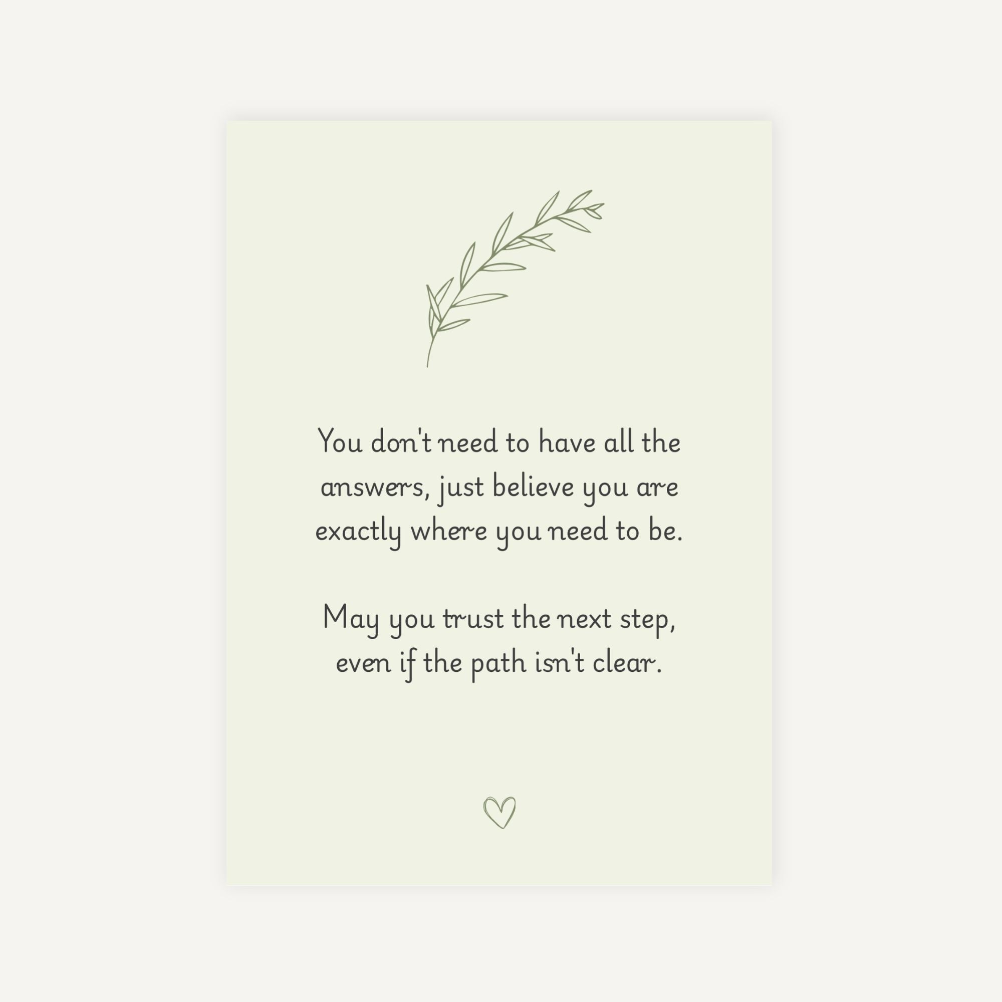 Motivational quote with a leaf illustration on a light background