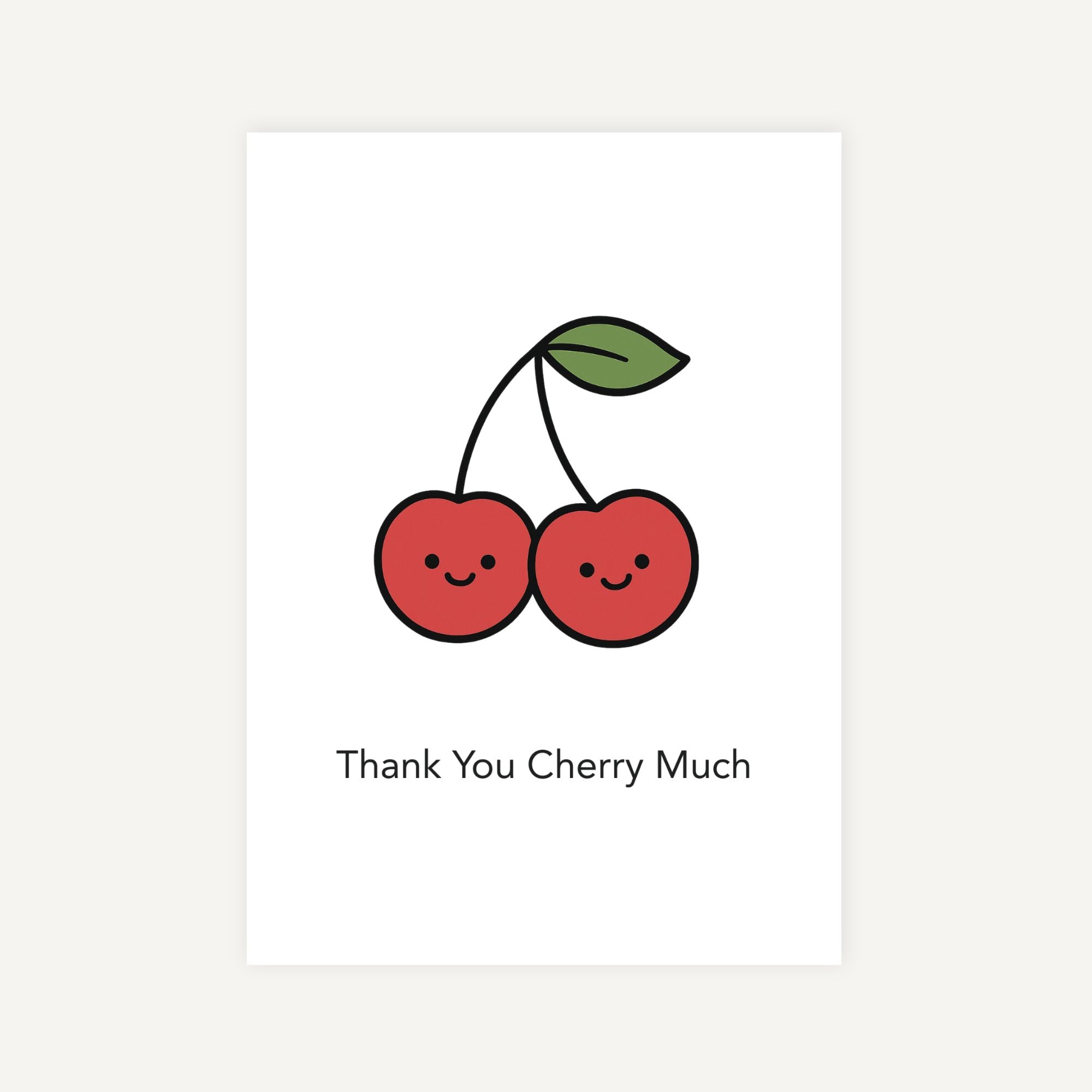Card with a cartoon cherries and text 'Thank You Cherry Much' on a white background