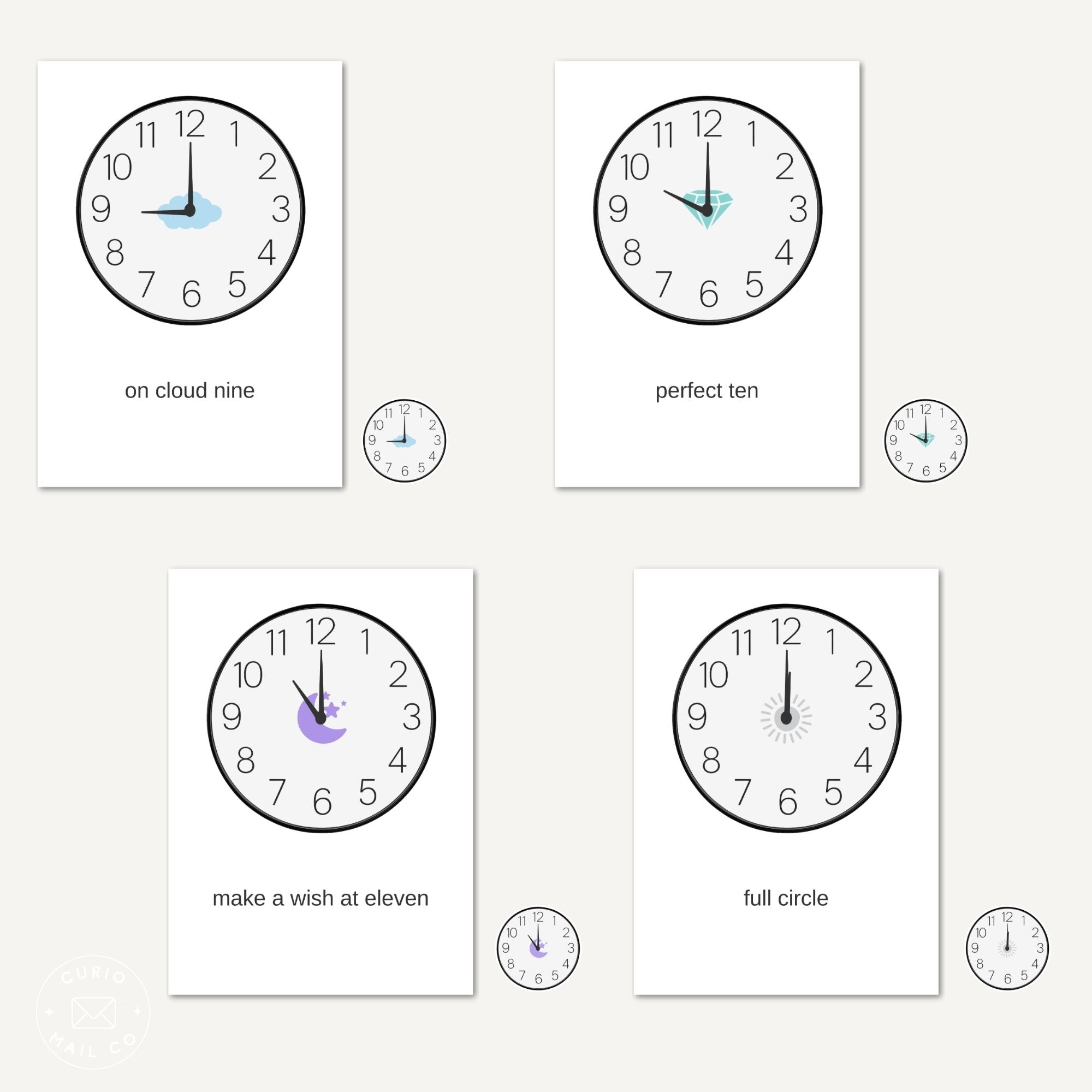 clock cards for 9 10 11 12 o'clock
