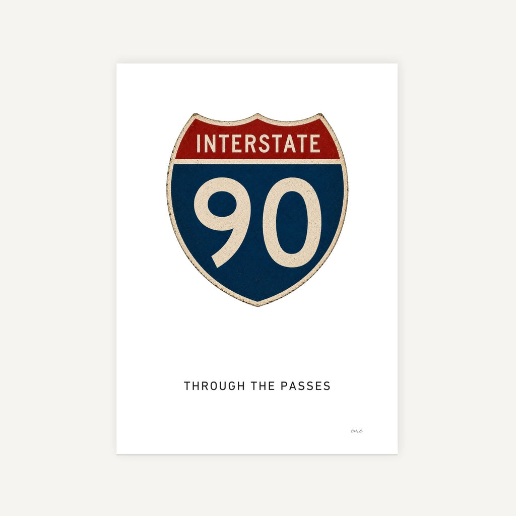 Interstate 90 sign on a white background