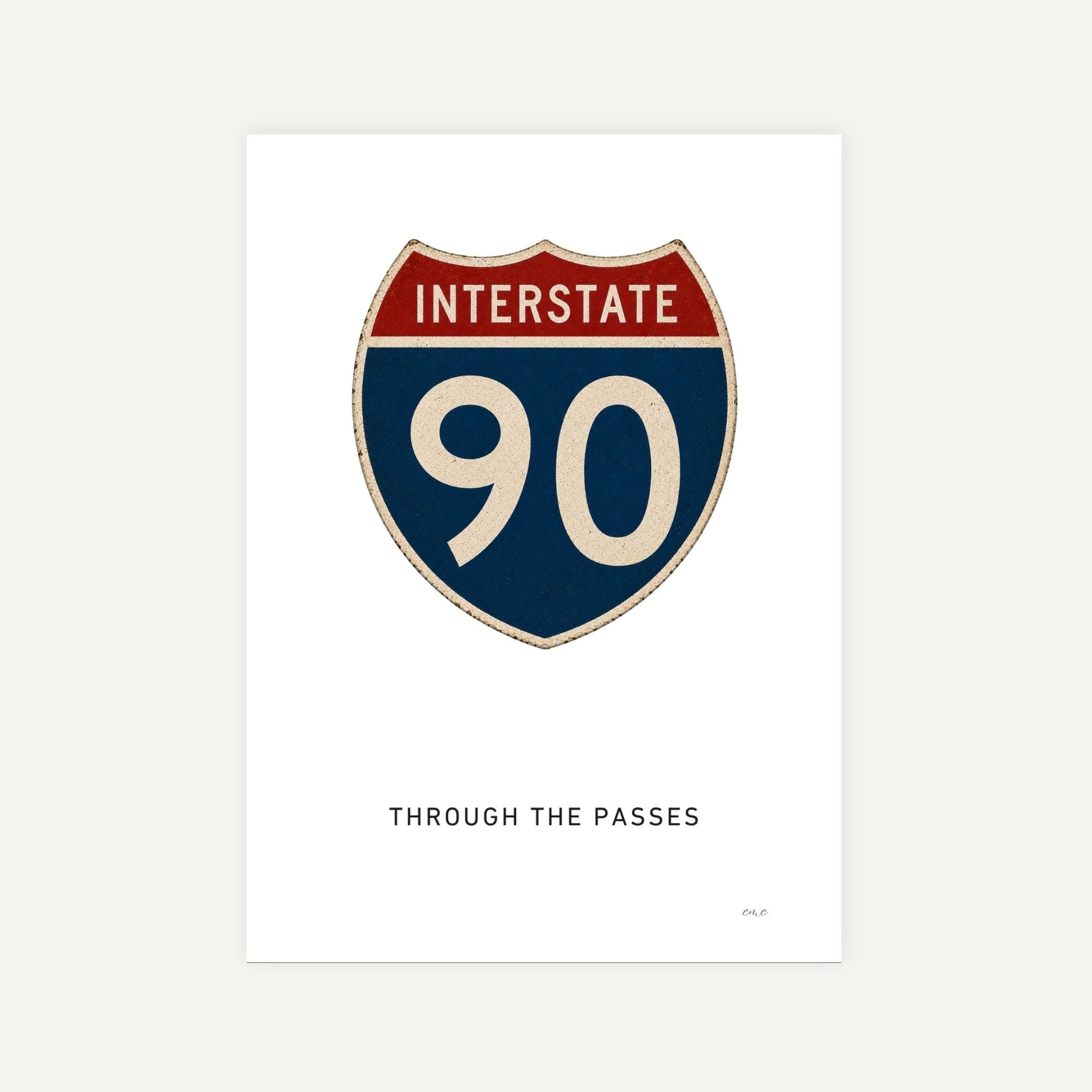 Interstate 90 sign on a white background