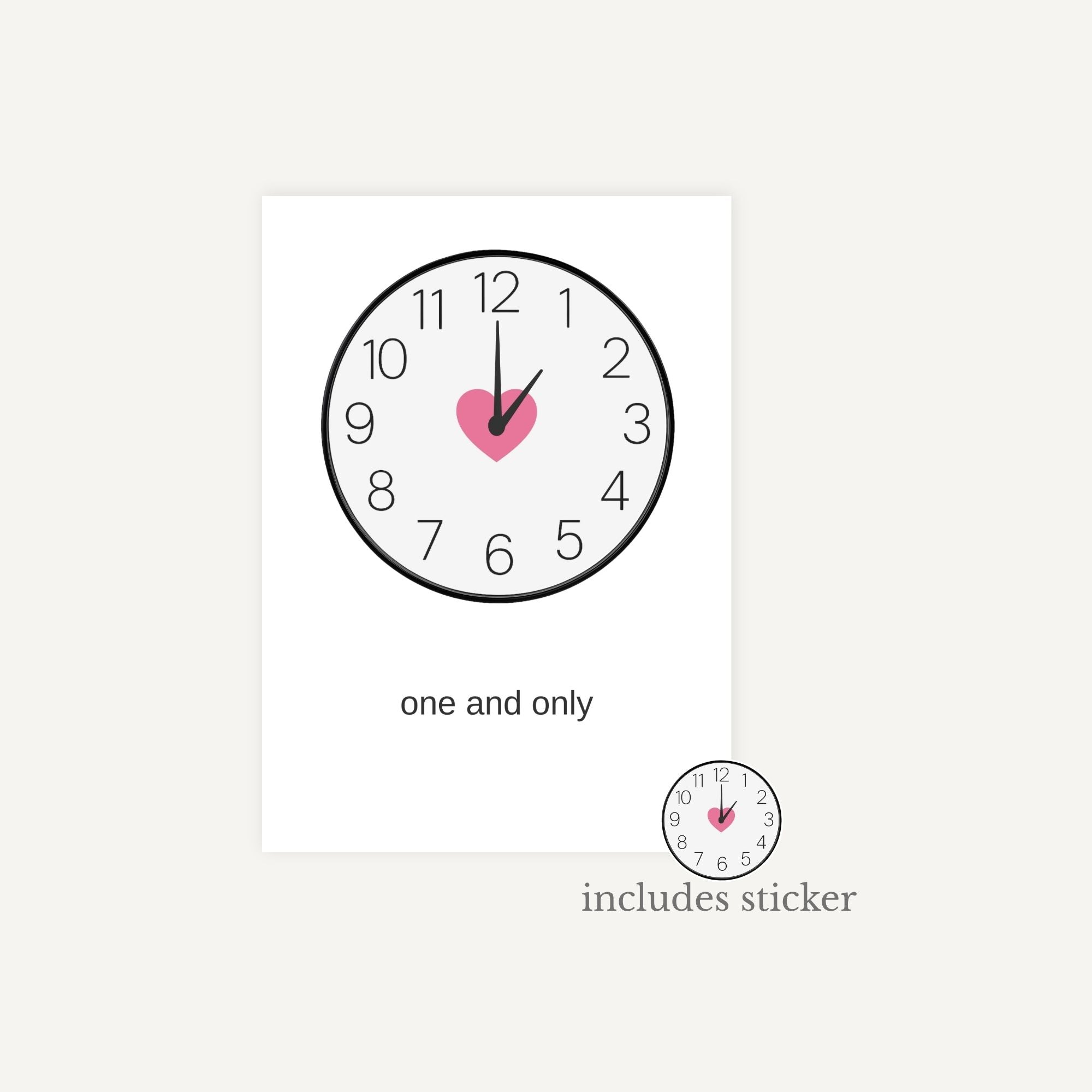 Wall clock with heart design and text 'one and only' on a white background