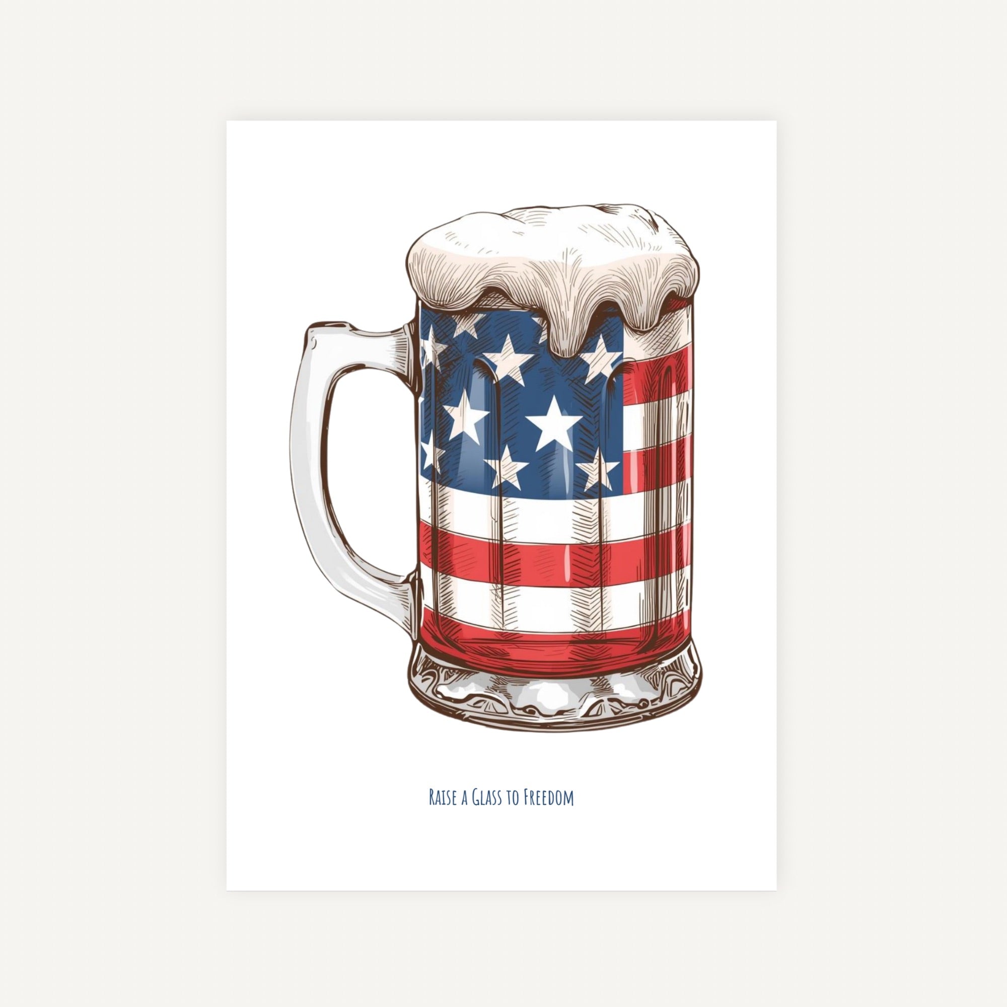 Beer mug with American flag design on a white background