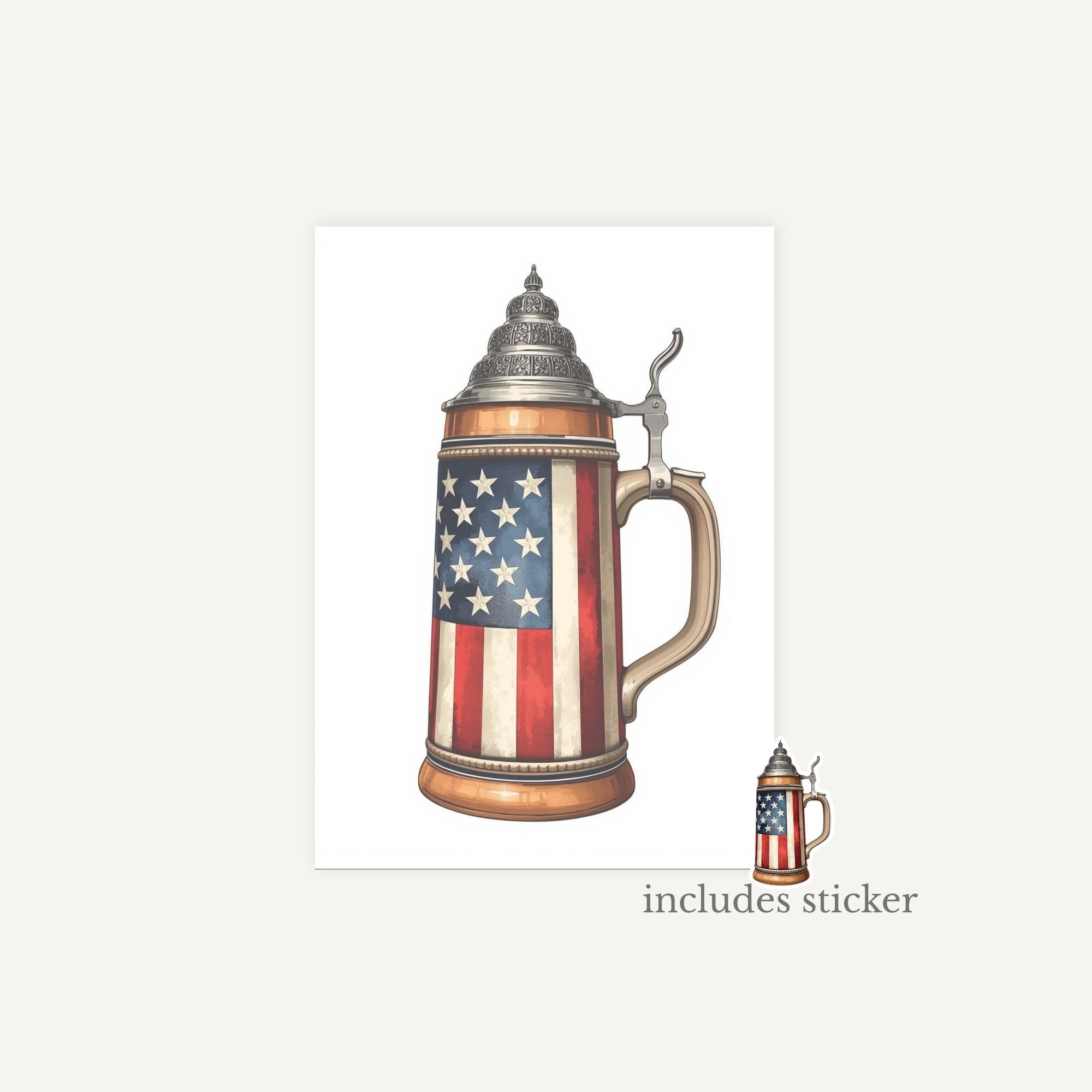 Decorative stein with American flag design on a white background