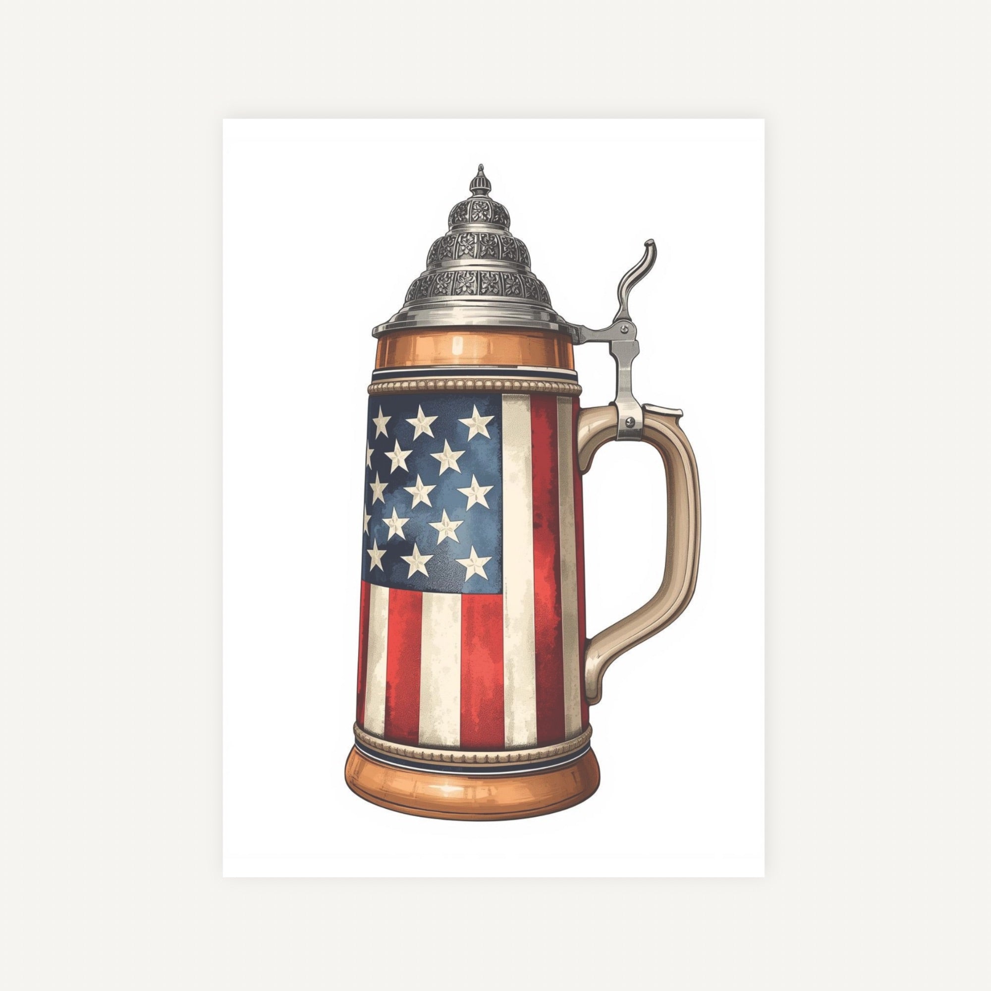Decorative beer stein with American flag design on a white background
