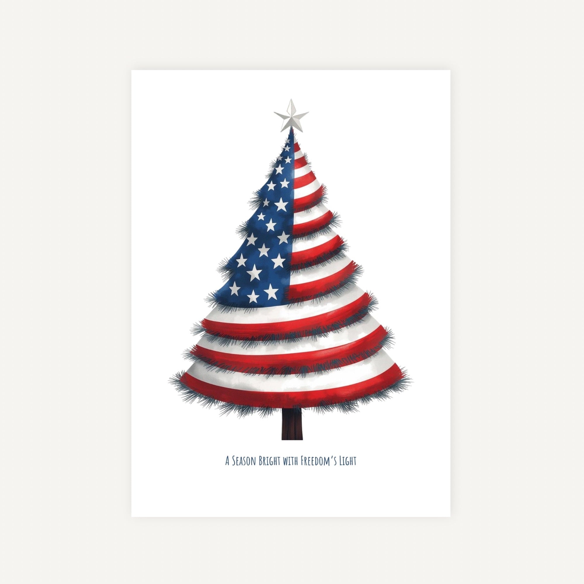 Christmas tree design with American flag pattern on a white background