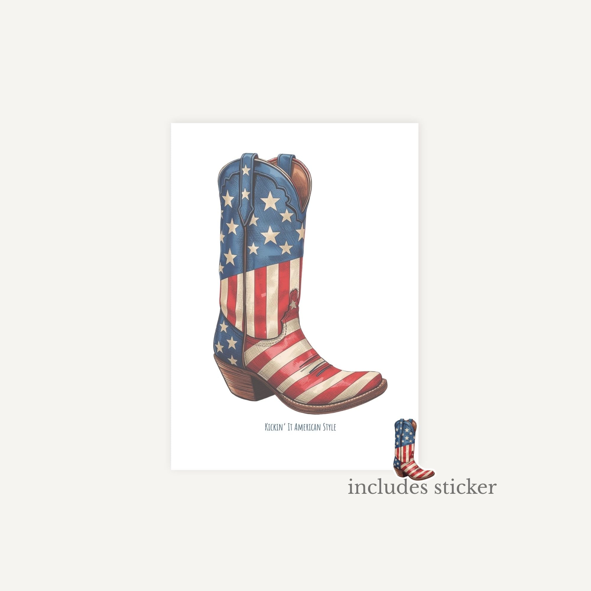 Cowboy boot with American flag design on a white background