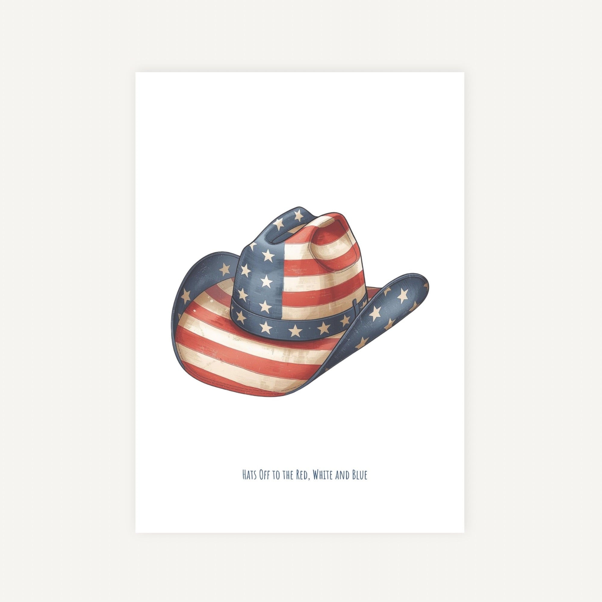 Cowboy hat with American flag design on a white background