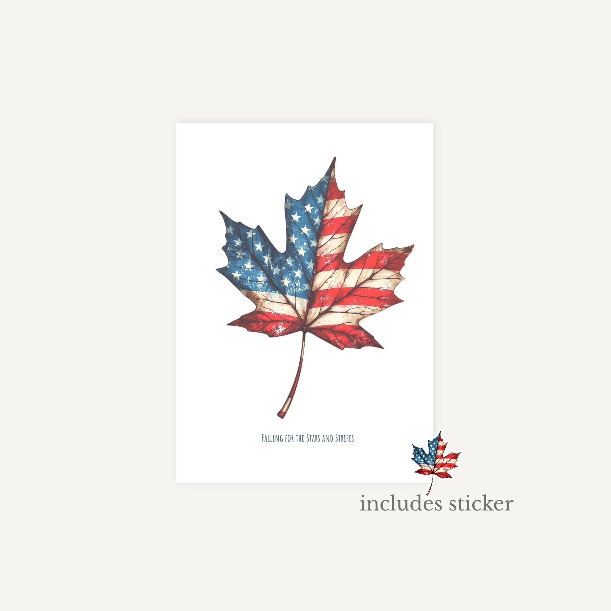 Maple leaf design with American flag pattern on a white background