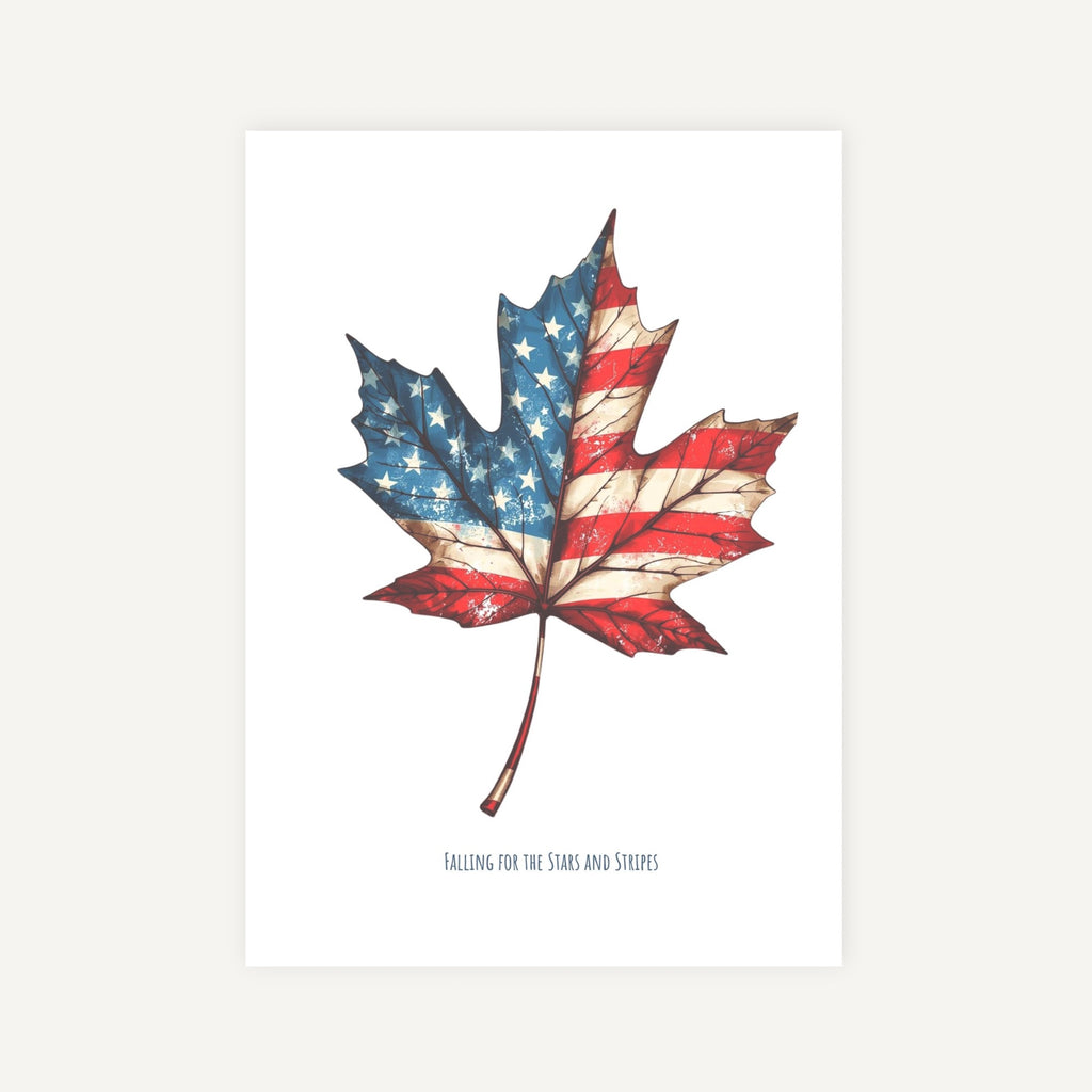 Maple leaf design with American flag pattern on a white background
