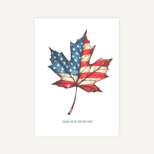 Maple leaf design with American flag pattern on a white background