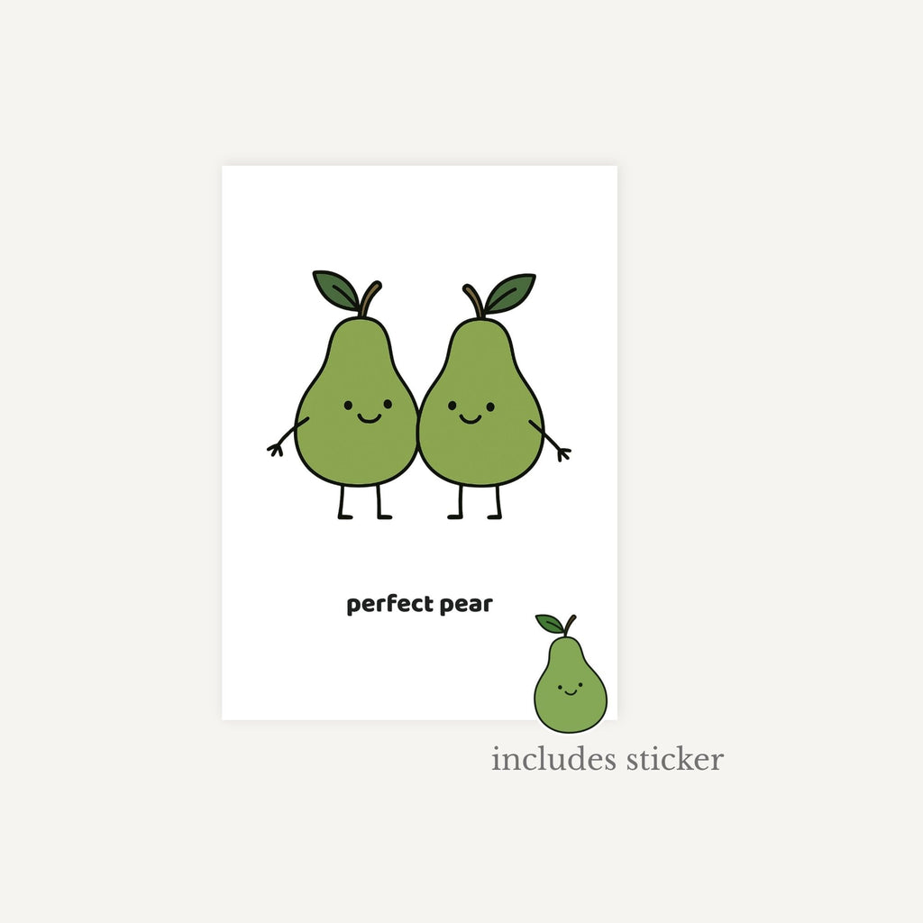 Cartoon pears with a sticker on a white background