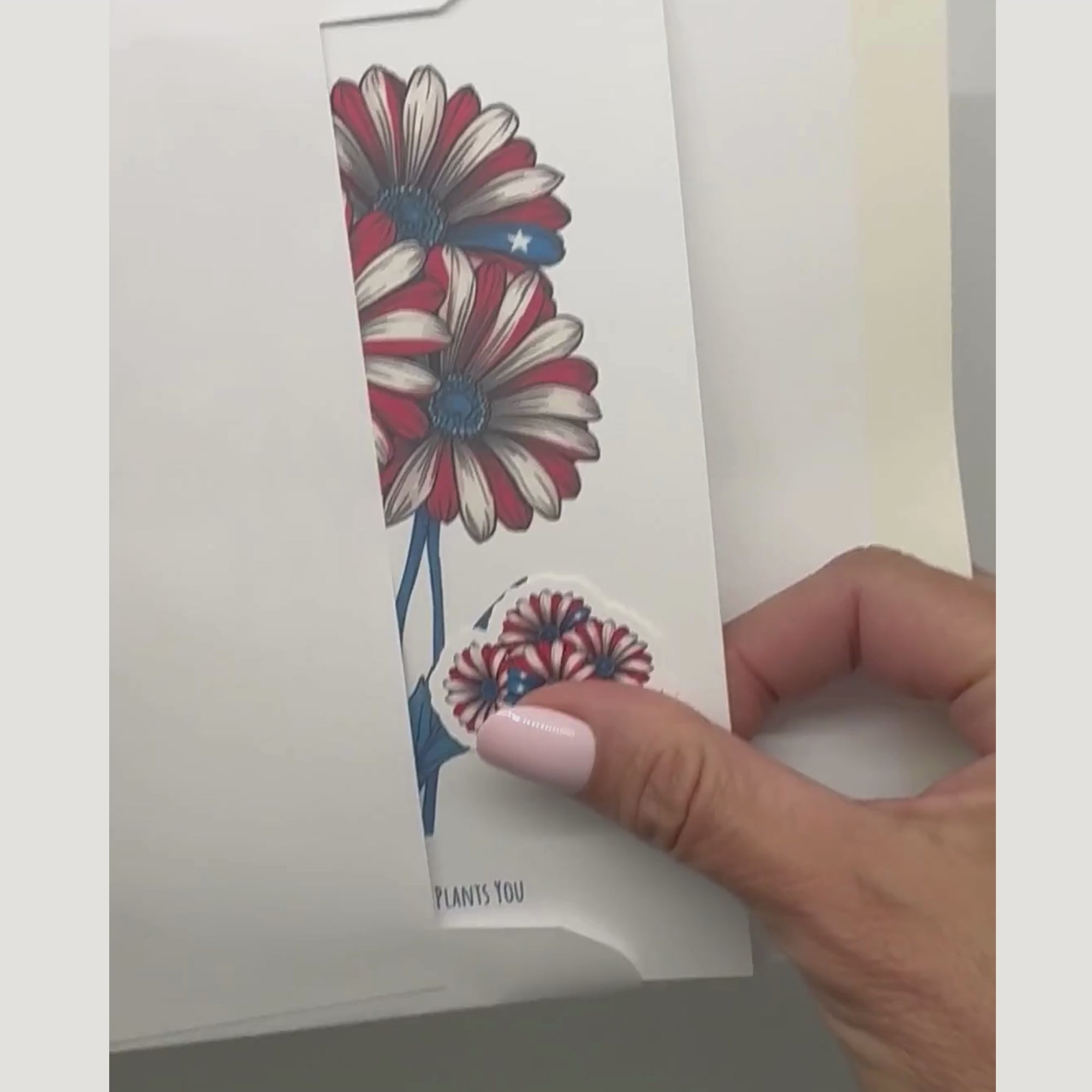 video showing the patriotic card and sticker being removed from an envelope