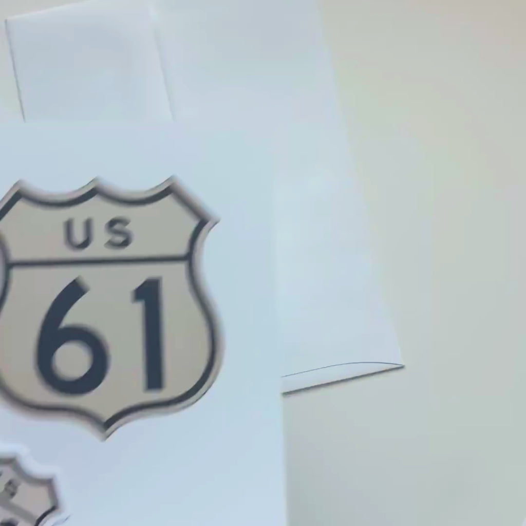 video US 61 greeting card and sticker
