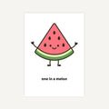 Cartoon watermelon slice with arms and legs on a white background