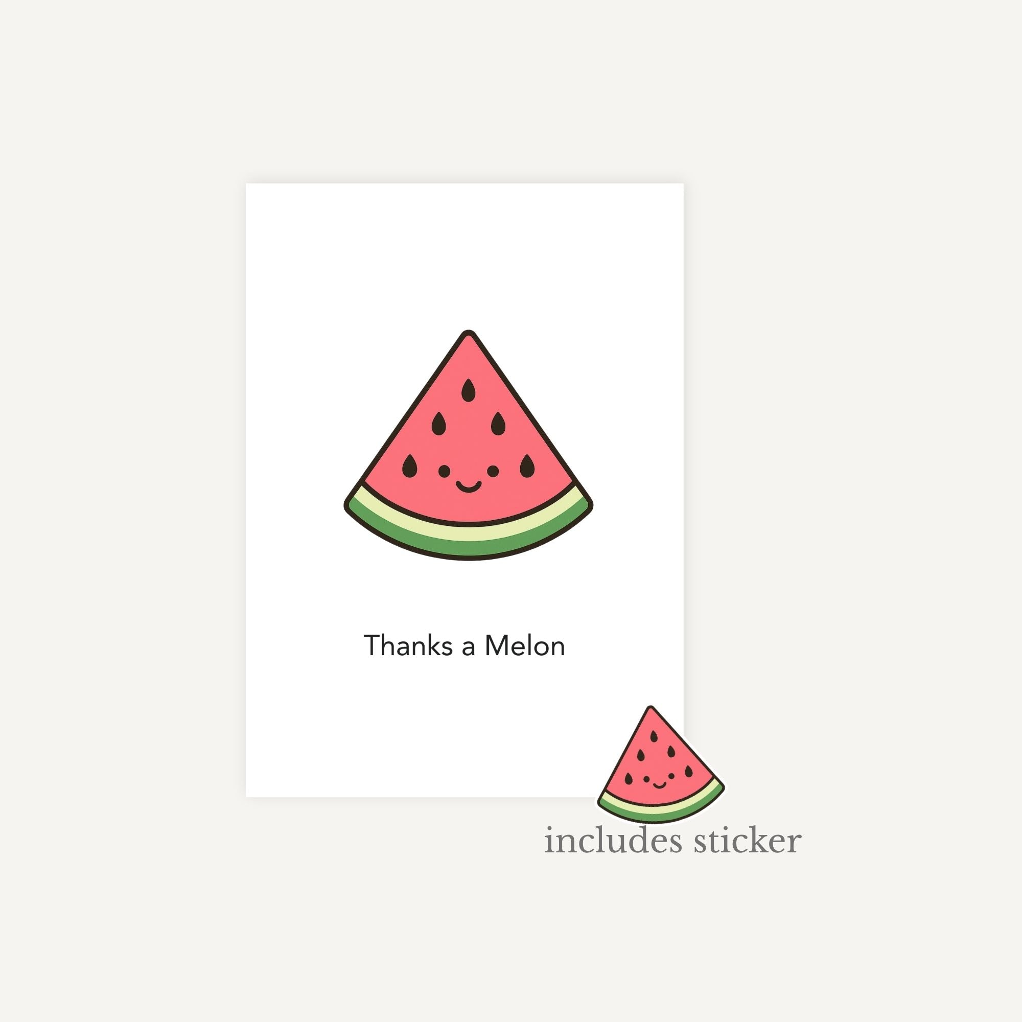 Card with a cartoon watermelon and text 'Thanks a Melon" on a white background